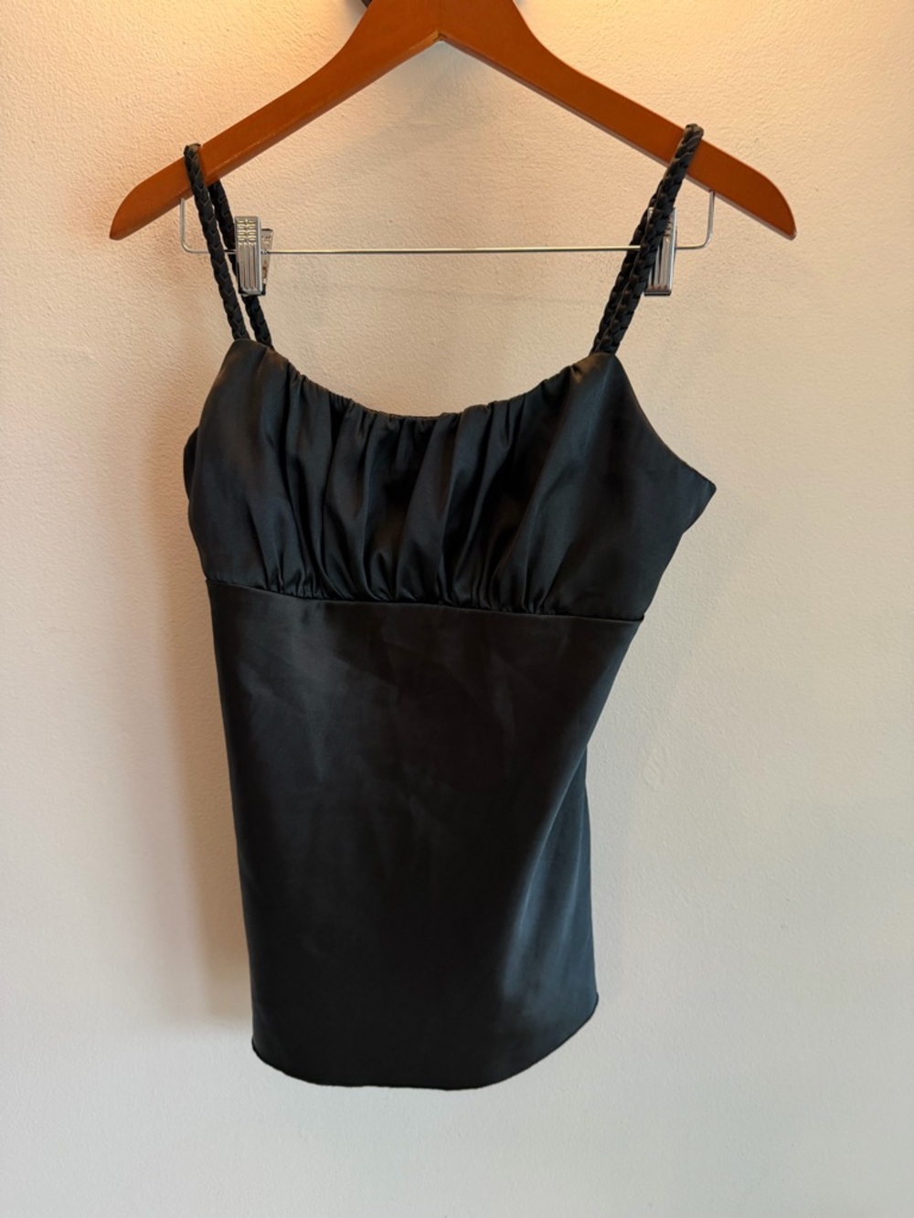 I.N. San Francisco Black Satin Braided Strap Camisole Top Large